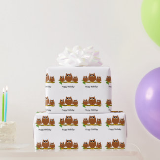 Brown Owls Design Birthday Gift Wrapping Paper