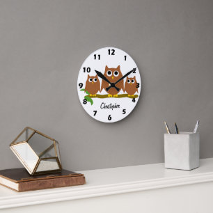 Brown Owls Design Personalised Round Clock