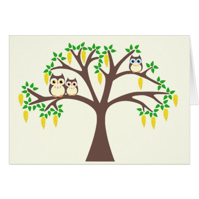 Brown Owls in a Laburnum Tree (Front Horizontal)