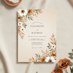 Brown Painterly Floral Flourish Wedding Invitation
