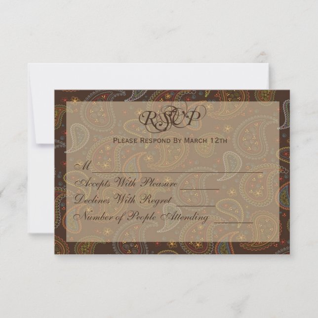 Brown Paisley Party RSVP Card (Front)