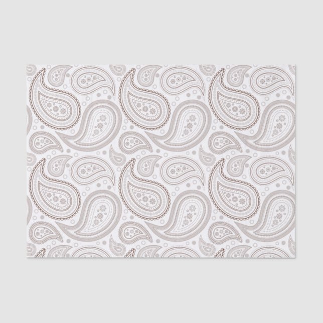 Brown Paisley Pattern on White Tissue Paper (Front)