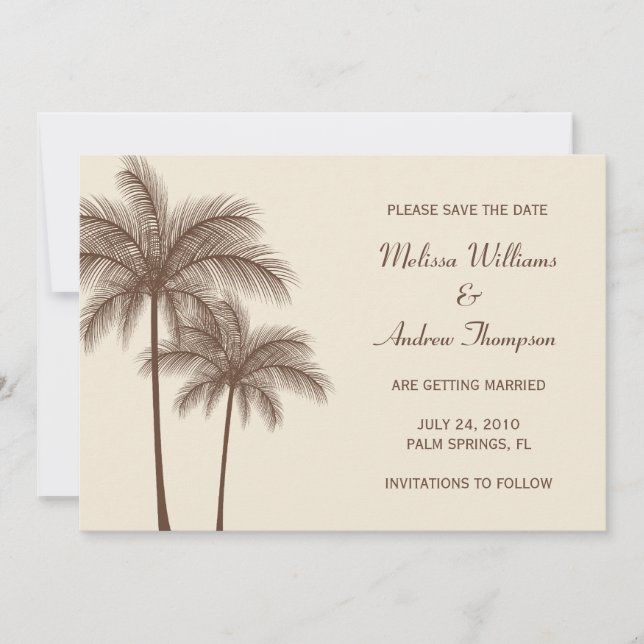 Brown Palm Tree Save the Date Announcement (Front)