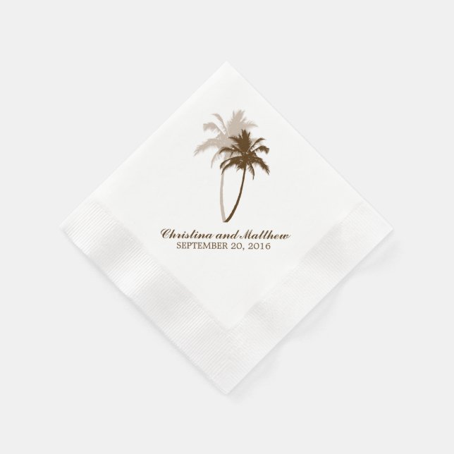 Brown Palm Trees Beach Wedding Napkin (Corner)