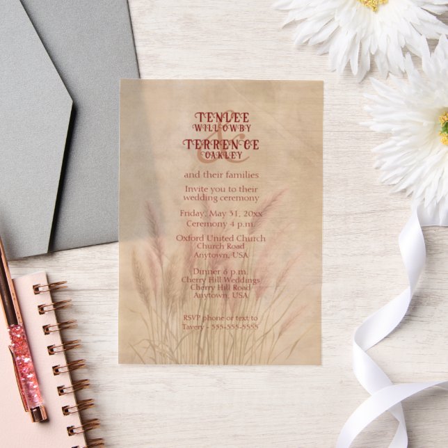 Brown Pampas Grass on Texture Background Wedding Vellum Invitations (Wedding)