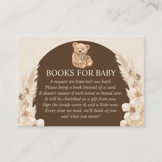 Brown Pampas Grass Teddy Bear Books For Baby Enclosure Card (Front)