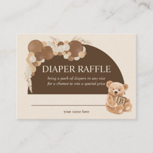 Brown Pampas Grass Teddy Bear Diaper Raffle  Enclosure Card