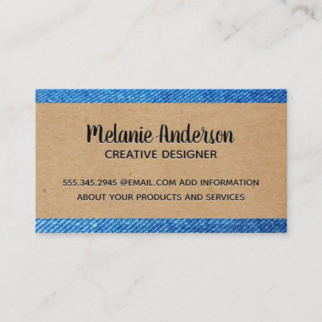 Brown Paper and Denim Material Business Card (Front)