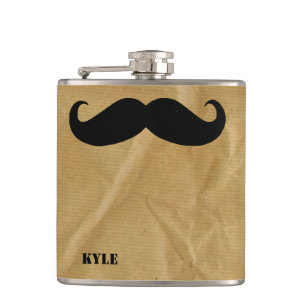 Brown Paper Bag with Moustache Custom Flask