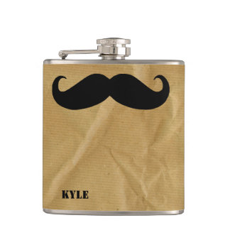 Brown Paper Bag with Moustache Custom Flask