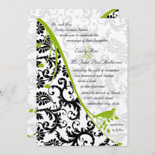Brown Paper Black Damask Apple Green Vintage Bird Invitation