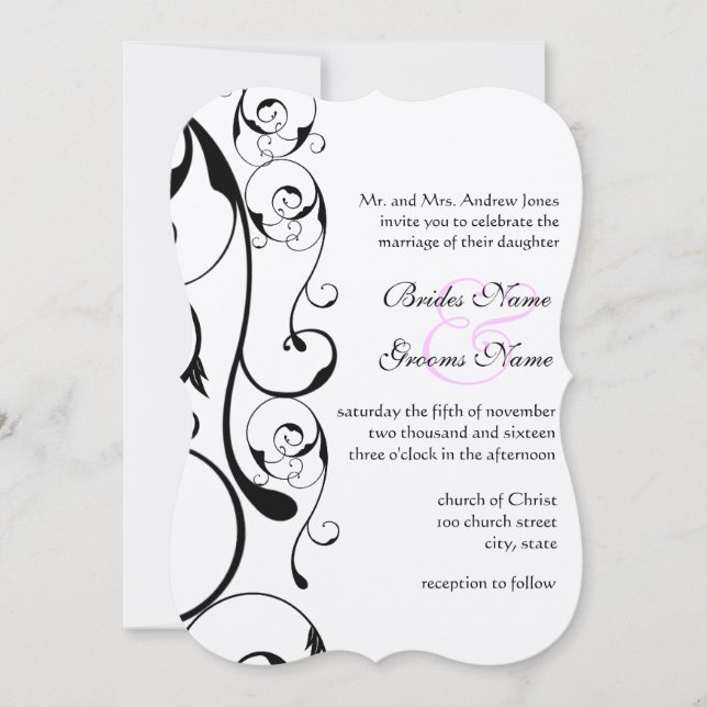 Brown Paper Black Swirls Wedding Invitations (Front)