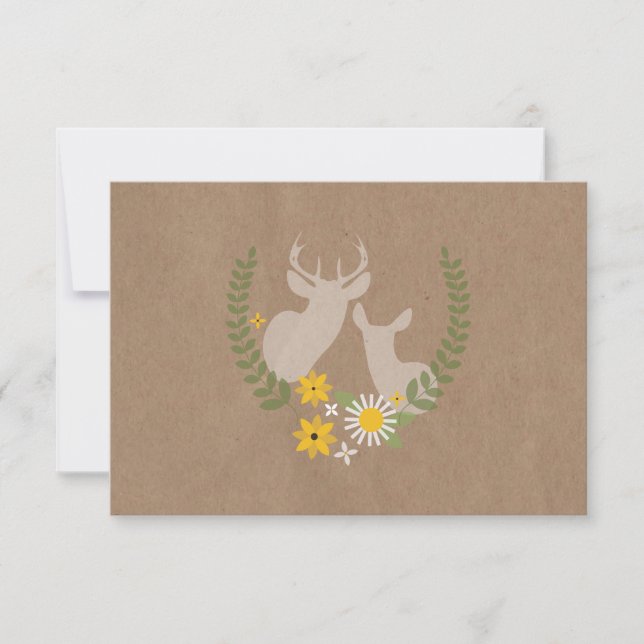 Brown Paper Inspired Wildflowers & Deer RSVP Card (Front)