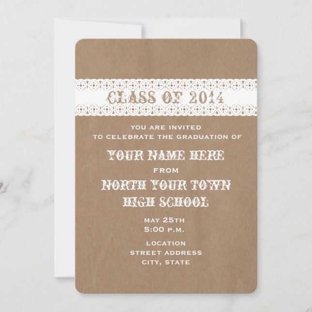 Brown Paper & Lace Inspired Graduation Invitation (Front)