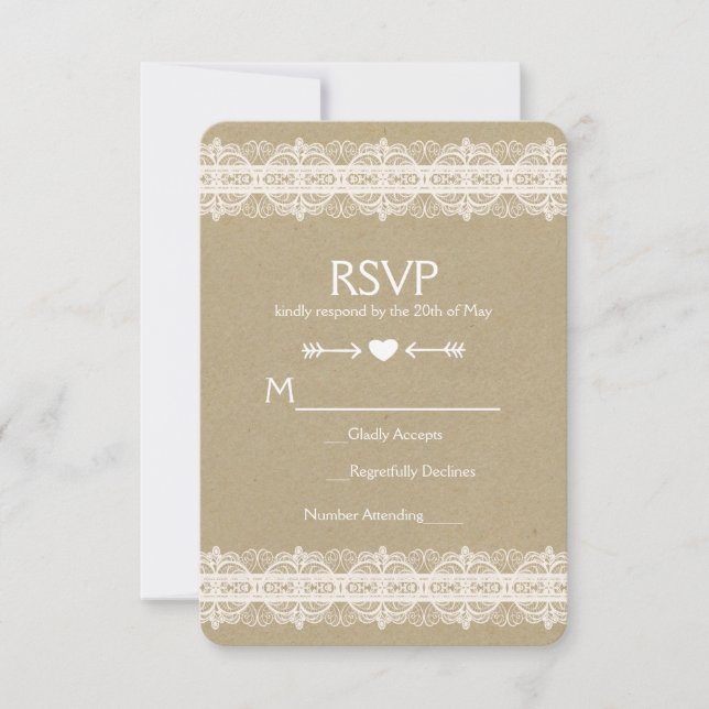 Brown Paper & Lace Natural Rustic Wedding RSVP (Front)