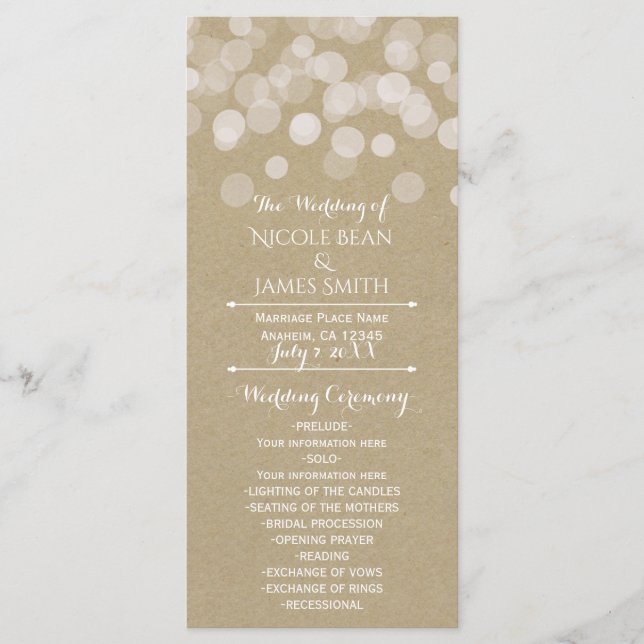 Brown Paper Simple Rustic Lights Wedding Program Programme (Front)