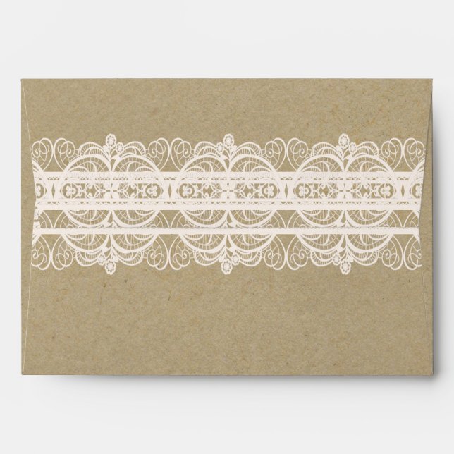 Brown Paper & White Lace Natural Rustic Wedding Envelopes (Back (Top Flap))