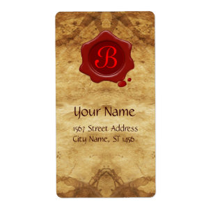 BROWN PARCHMENT ,RED WAX SEAL MONOGRAM