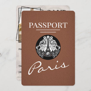 Brown Paris Passport Save The Date