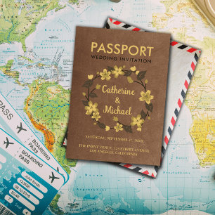 Brown Passport Destination Wedding Invitation