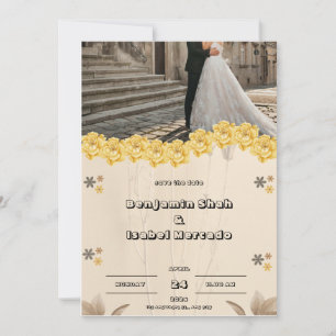 Brown Pastel Floral Wedding Invitation