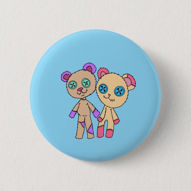 Brown Patchwork Bears Button  (Front)