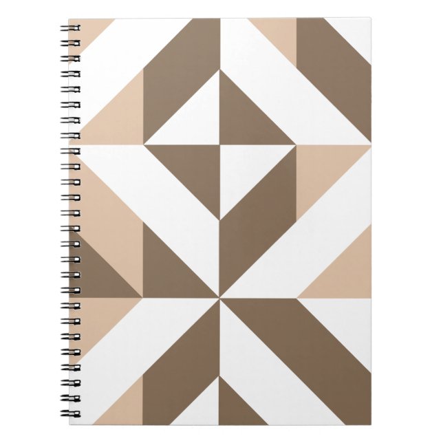 Brown Patchwork Geometric Deco Cube Pattern Notebook (Front)