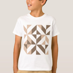 Brown Patchwork Geometric Deco Cube Pattern T-Shirt