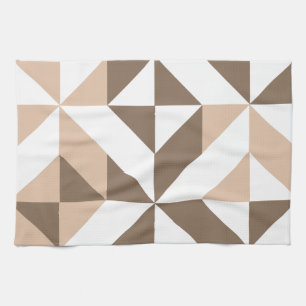 Brown Patchwork Geometric Deco Cube Pattern Tea Towel