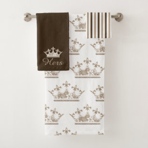 Brown Patterns and Crown Bath Towel Set