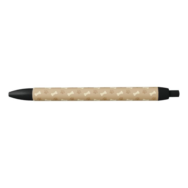 Brown Paw Print Bone Pattern Black Ink Pen (Front)