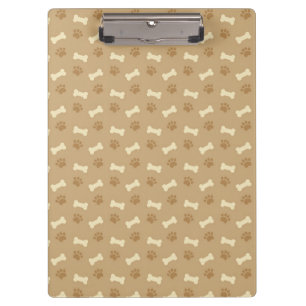 Brown Paw Print Bone Pattern Clipboard
