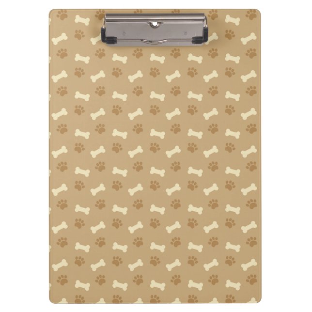 Brown Paw Print Bone Pattern Clipboard (Front)