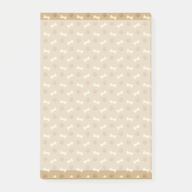 Brown Paw Print Bone Pattern Post-it Notes (Front)