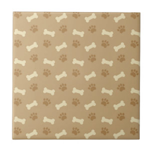 Brown Paw Print Bone Pattern Tile