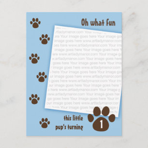 Brown Paw Print on Blue Birthday Invitation