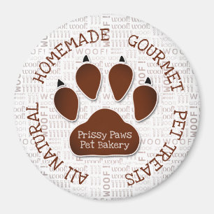 Brown Paw Print with Business Name and Woof Art Magnet