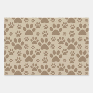 Brown Paw Prints Pattern Wrapping Paper Sheet