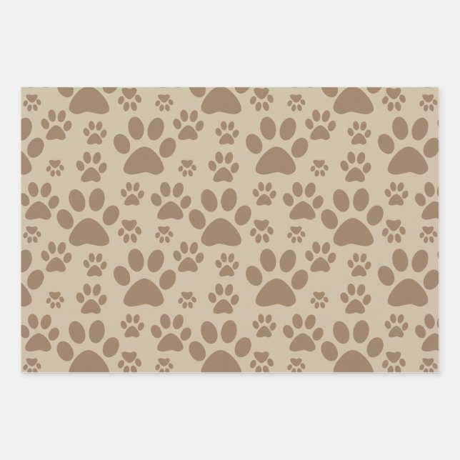 Brown Paw Prints Pattern Wrapping Paper Sheet (Front)