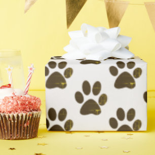 brown paw prints wrapping paper