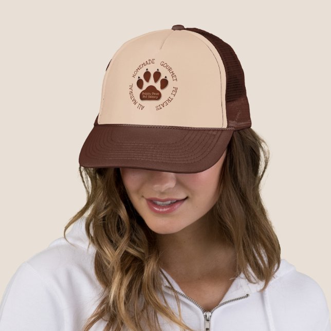 Brown Paw with Custom Text and Business Name Trucker Hat (In Situ)