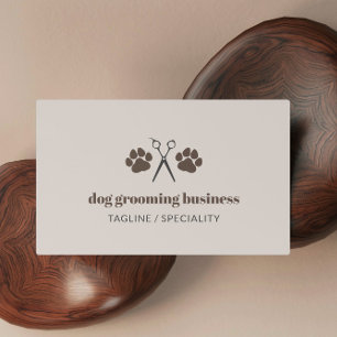 Brown Paws & Scissors Dog Grooming Business Card