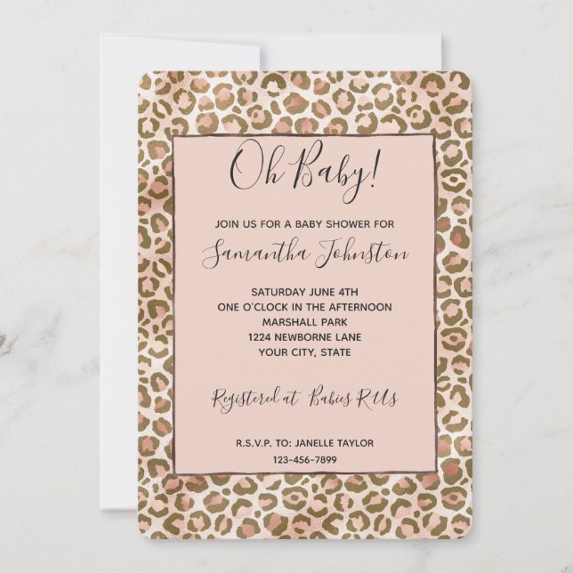Brown Peach Blush Ombre Leopard Print   Invitation (Front)