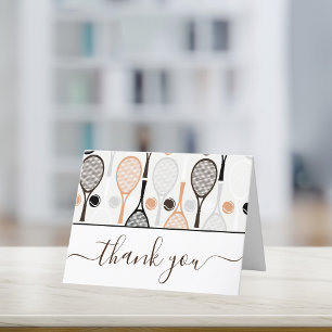Brown & Peach Tennis Rackets Balls Coach Gratitude Thank You Card