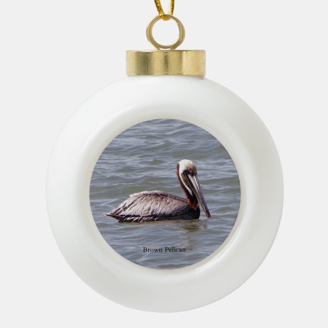 Brown Pelican ball or snowflake ornament (Front)