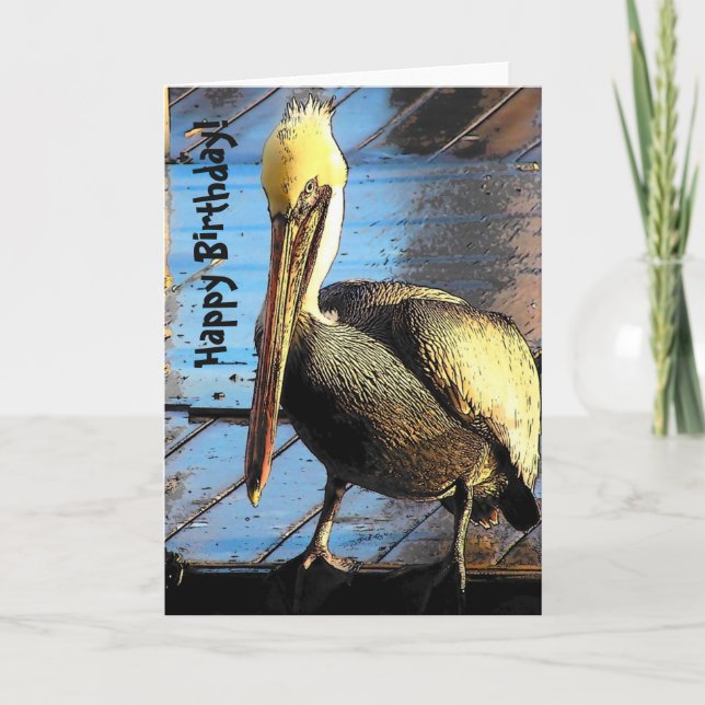 Brown Pelican Bird Wildlife Animal Happy Birthday Card (Front)