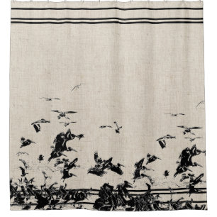 Brown Pelican Birds Wildlife Faux Linen Stripes Shower Curtain