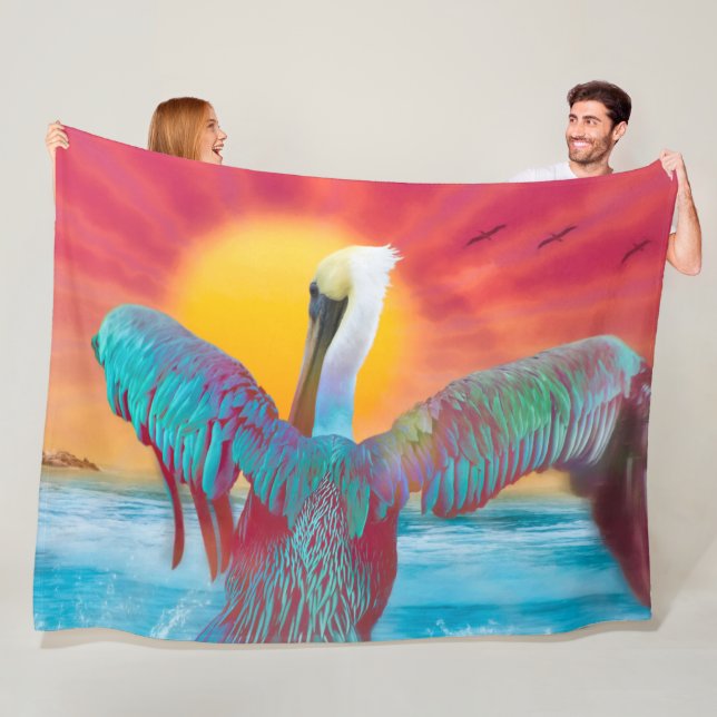 Brown Pelican ISLAND SUNSET Fleece Blanket (In Situ)