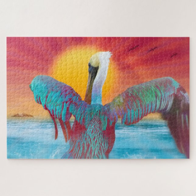 Brown Pelican ISLAND SUNSET Jigsaw Puzzle (Horizontal)