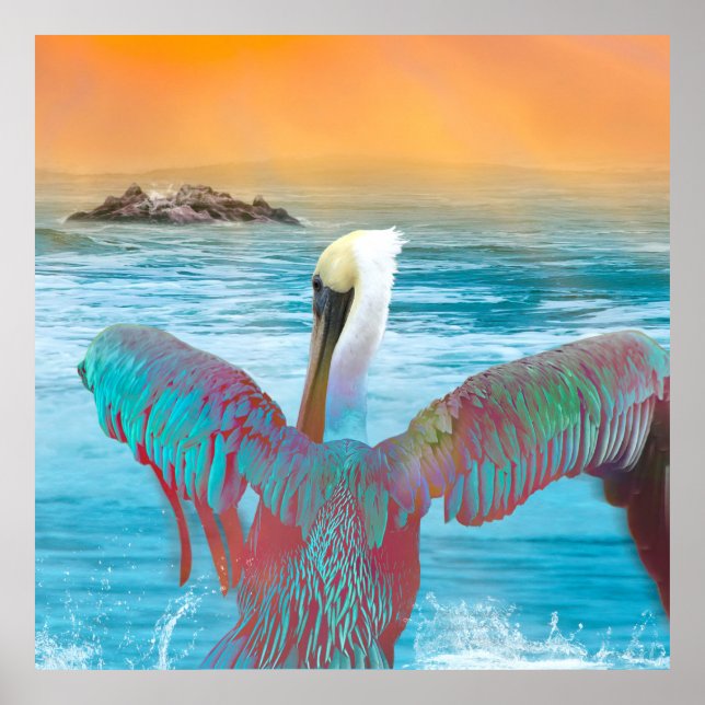 Brown Pelican ISLAND SUNSET Poster (Front)
